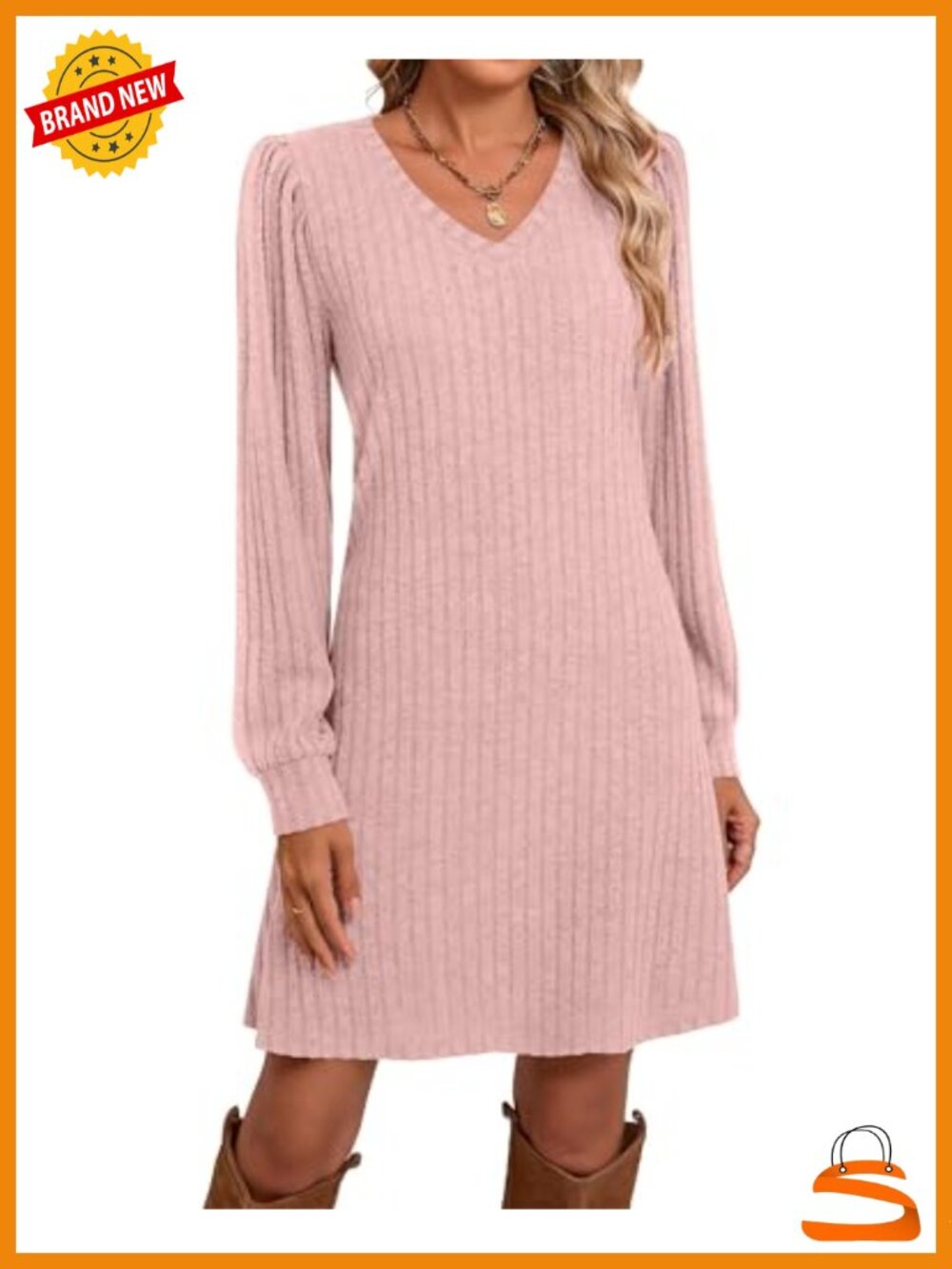 Womens Sweater Dress Long Sleeve V Neck Above Knee Casual Fall Winter Tunic